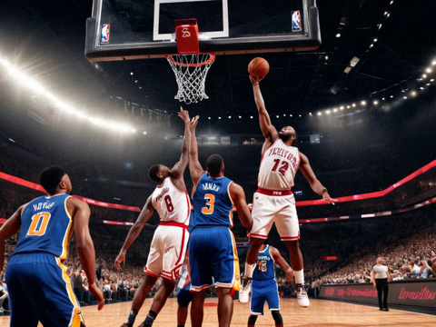 NBA篮球比赛现场球员突破上篮的比赛画面